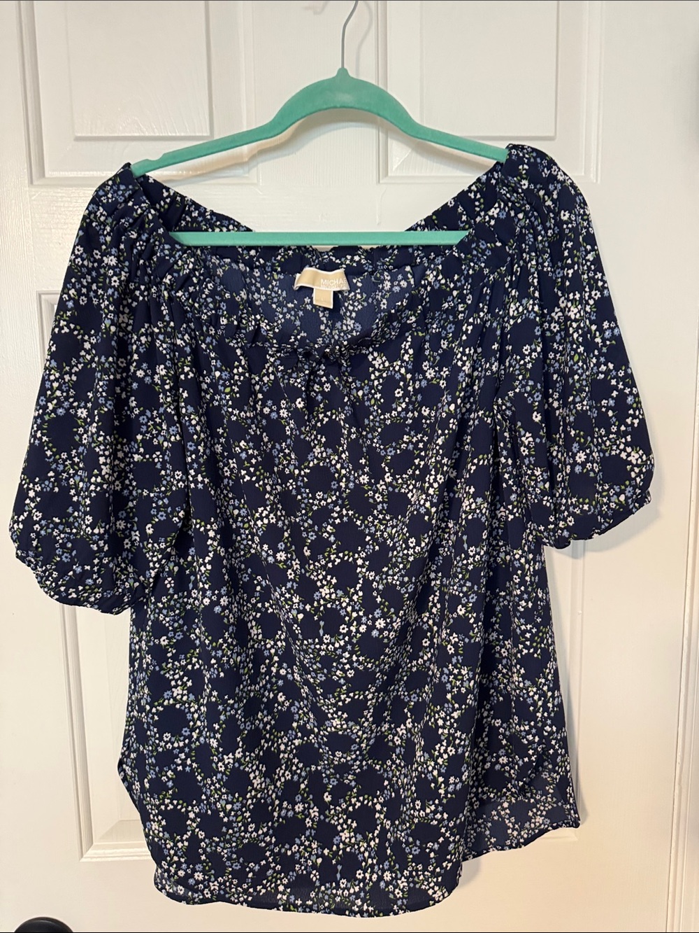 Michael Kors Navy Floral Peasant Blouse